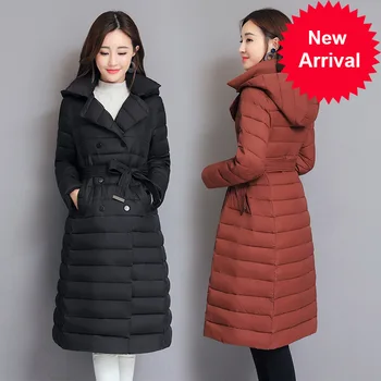 

Down 2020 Turn Collar Winter Jacket Women Padded Breasted Buttons Ladies Long Parka Outwear Warm Coat