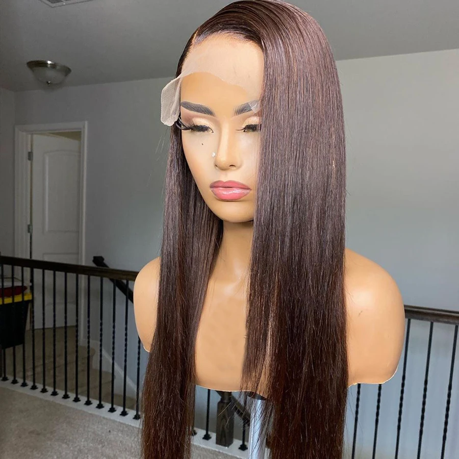 Hesperis 150 Density #3 Brown Transparent 5.5X4.5 Silk Base Lace Closure Wigs Brazilian Remy Silk Straight 4x4 Lace Closure Wigs