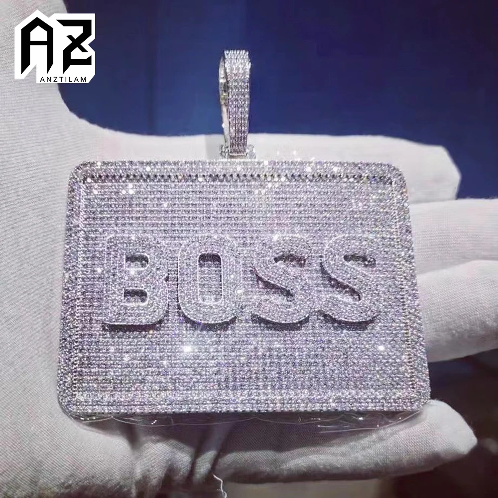 

AZ Hip Hop Iced Out Square Custom Letters Pendants Necklaces Paved Cubic Zircon Stone With Gold Chain For Men Women Jewelry