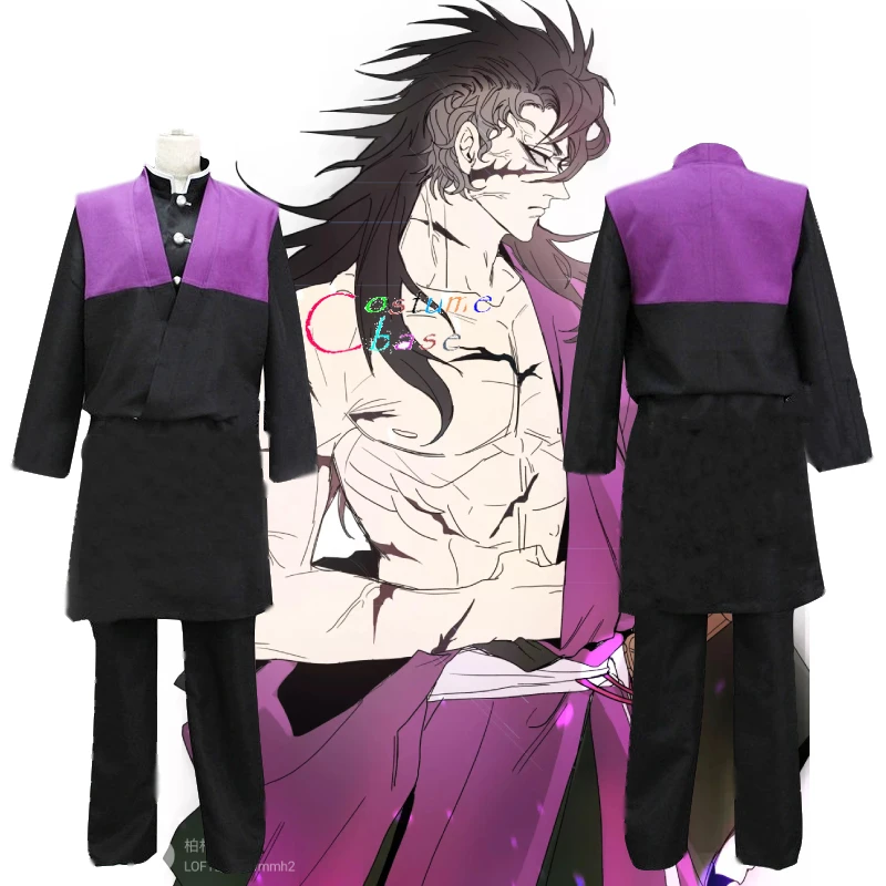 Demon Slayer Kimetsu No Yaiba Shinazugawa Genya топ+ брюки полный комплект униформы косплей костюм Хэллоуин наряд парик