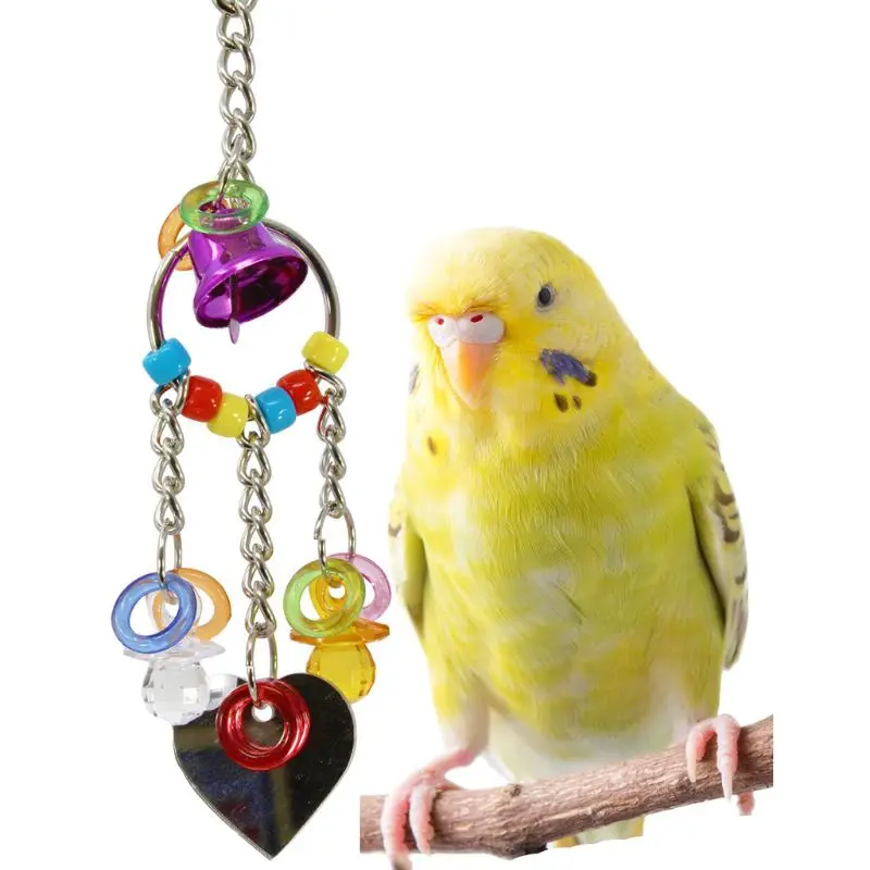 Pet попугай клетка игрушки Висячие птицы жевательные игрушки зеркало с колокольчиком для попугая