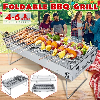 

BBQ Grill With Stainless Steel Barbecue Net Portable Foldable Barbecue Oven Outdoor Garden Charcoal Barbeque Patio Party