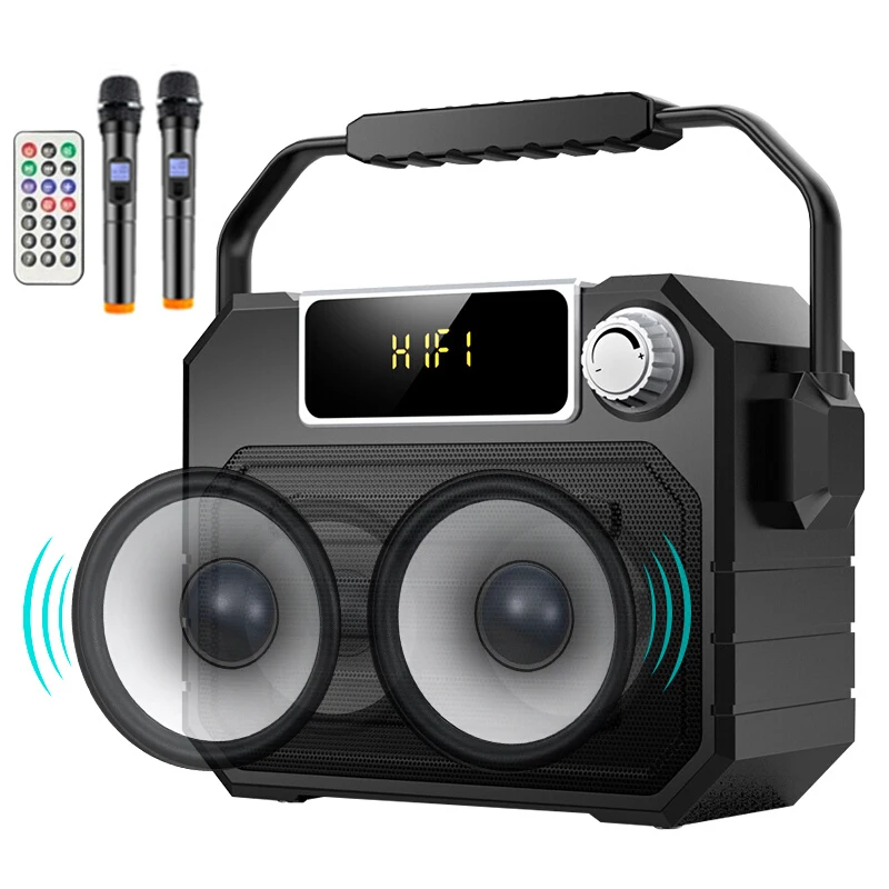 

Newsmine A113 Outdoor Speaker Bluetooth Remote Controller Wireless Portable Square Dual Microphone Party Recording TF Subwoofer