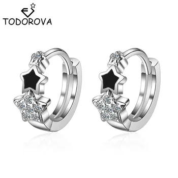 

Todorova Small Black Drop Glaze Star Hoop Earrings for Child Girls Women Cubic Zirconia Loop Huggies Earring Korean Jewelry
