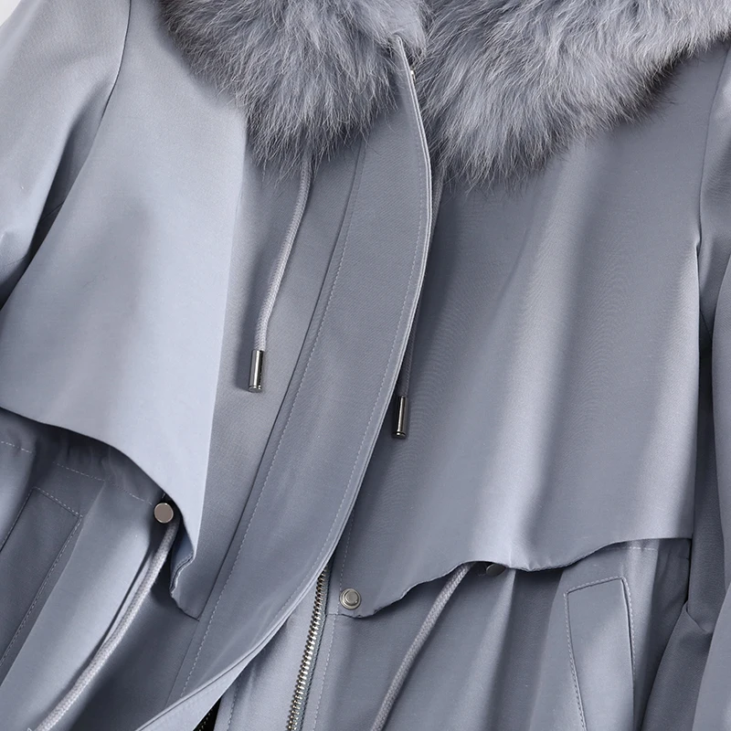 Real Fur Coat Winter Coat Women Clothes Real Fox Fur Collar Rabbit Fur Coat Women Hooded Warm Parka Female Ladies Overcoat