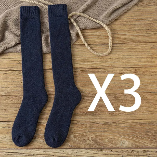 Winter Men's Knee Wool Long Socks Thick Warm Harajuku Retro Compression High Male Sock 3 Pair S4