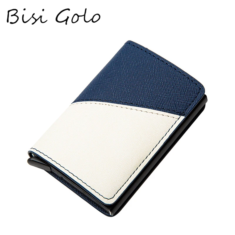 

BISI GORO 2020 PU Leather Aluminum Wallet Mixed Color RFID Card Holder Travel Case Patchwork Slim Russian Passport Cover Purse