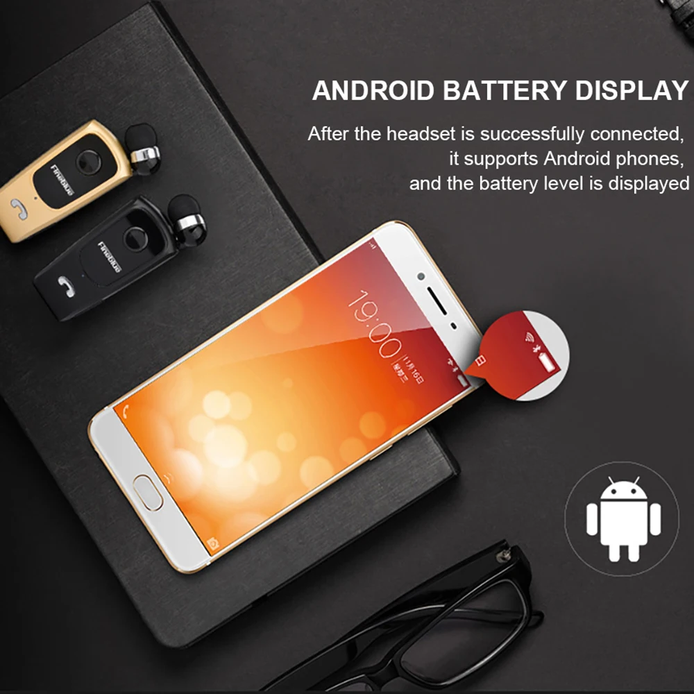 HD Call Noise Reduction Wireless Retractable Portable Bluetooth Headset Calls Remind Vibration Wear Clip Sports Running Earphone
