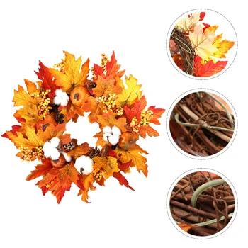 

1Pc Wreath Door Window Thanksgiving Festival Multi-purpose Home Decor Wreath Festival Garland With Light Garland Pumpkin Wreath