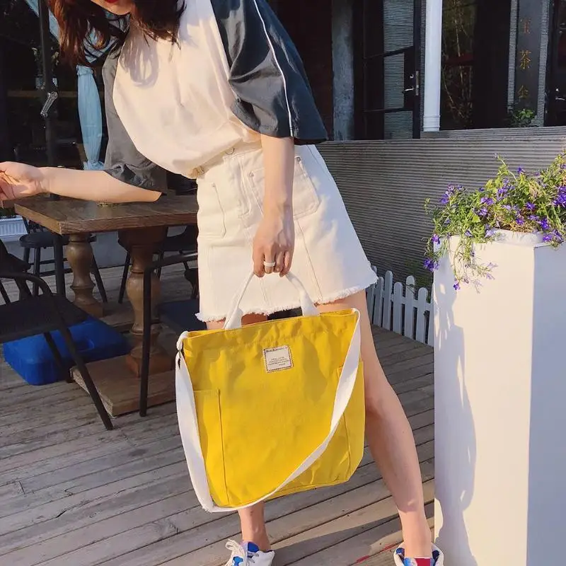 

Fashion Large Capacity Foldable Women Handbag Portable Canvas Shoulder Crossbody Bags Shopping Tote for Female Lady