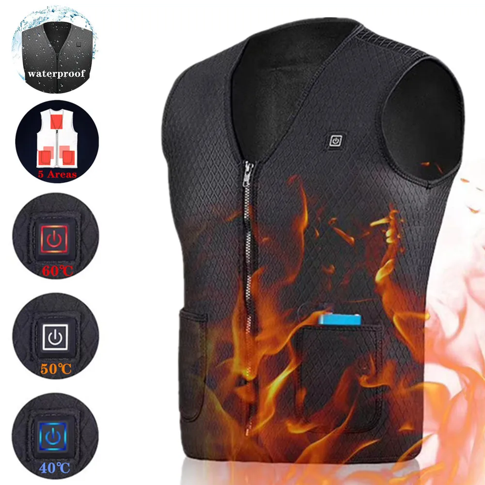 

Winter Waterproof Unisex Warming Heated Vest USB Charging Intelligent Adjustable Temperature Waistcoat Heating Warm Jackets Vest