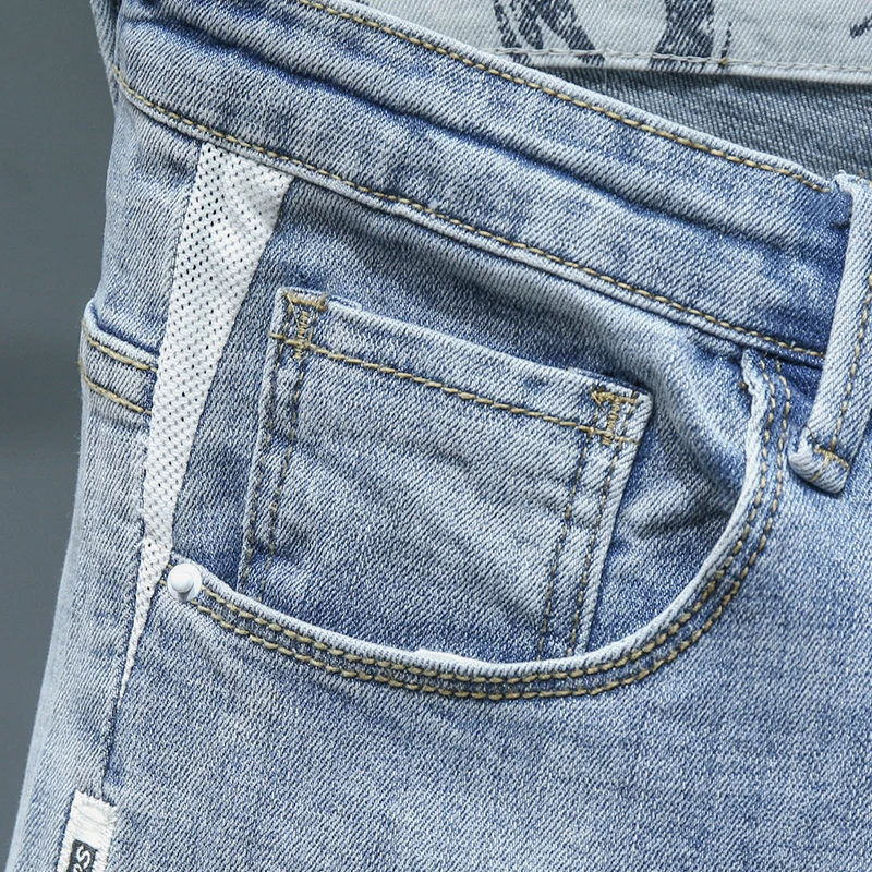 Blog Men's Slim Fit Jeans high Leisure waist jeans Street fashion style stretch pants Man Bottoms Korean style straight trousers blue