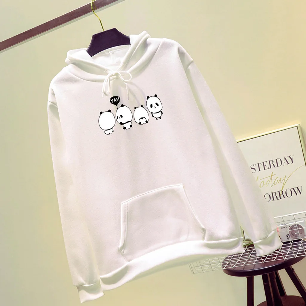 Jaycosin Fashion Autumn Women Loose Character Hoodie Pocket Sweatshirt Stylish Long Sleeve Comfortable Casual Pullover Top 107#4