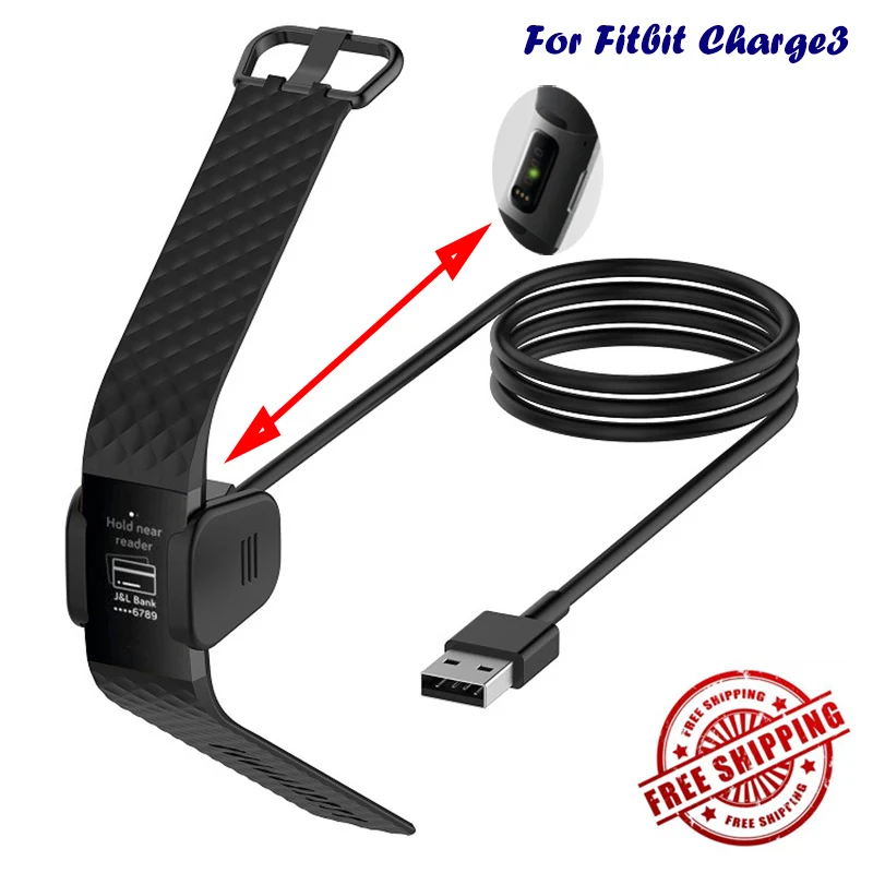 

5V 0.5A 1A USB Data and Charging Cable Station Charger For Fit-bit Charge 3 Black 100cm 55cm