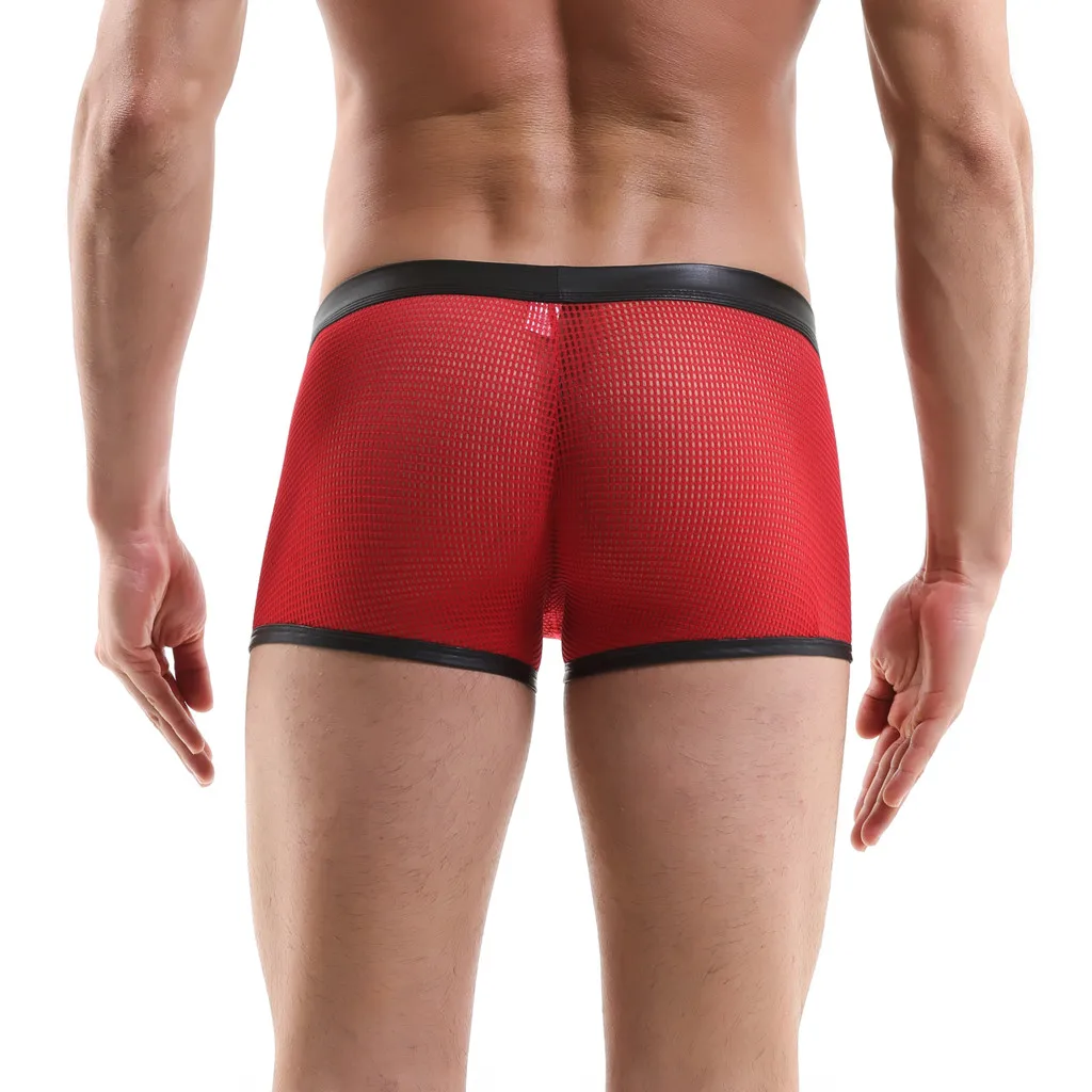 Men Mesh Hollow Bulge Pouch Boxer Ventilation Knicker Breathable Underwear Mid-Waist Pants An Comfortable Underpants#Y1