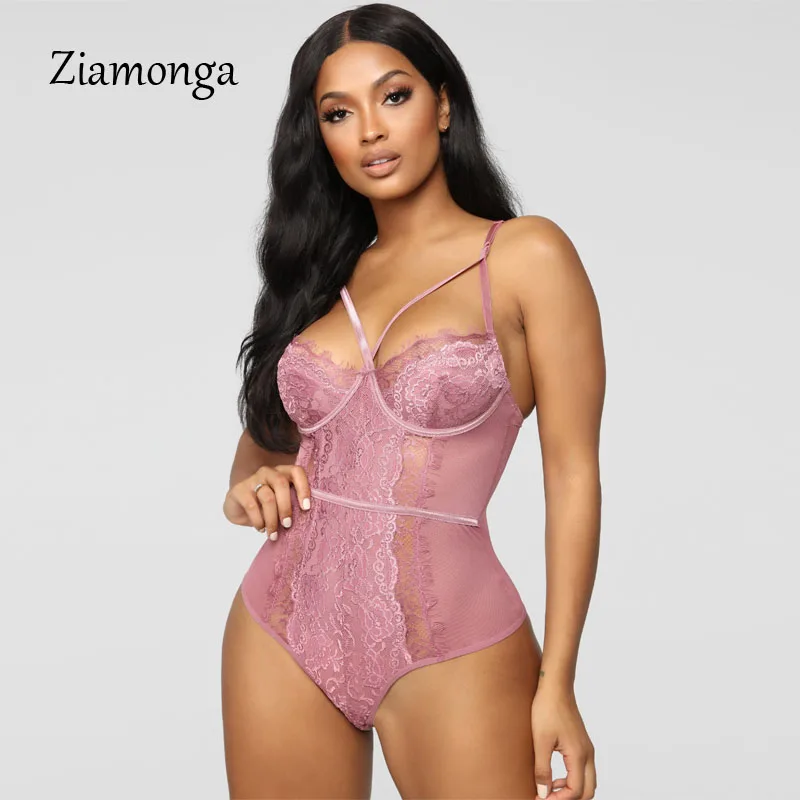 S4386 Pink Ziamonga Женское боди сексуальное прозрачное Сетчатое кружевное Женское боди без рукавов черный комбинезон женский короткий комбинезон - Цвет: S4386 Pink