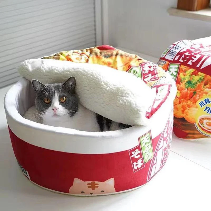 Pet Products Cat Winter Tent Funny Noodles Small Dog Bed House Sleeping Bag Cushion For Kitten Plush Pad Furniture Accessories