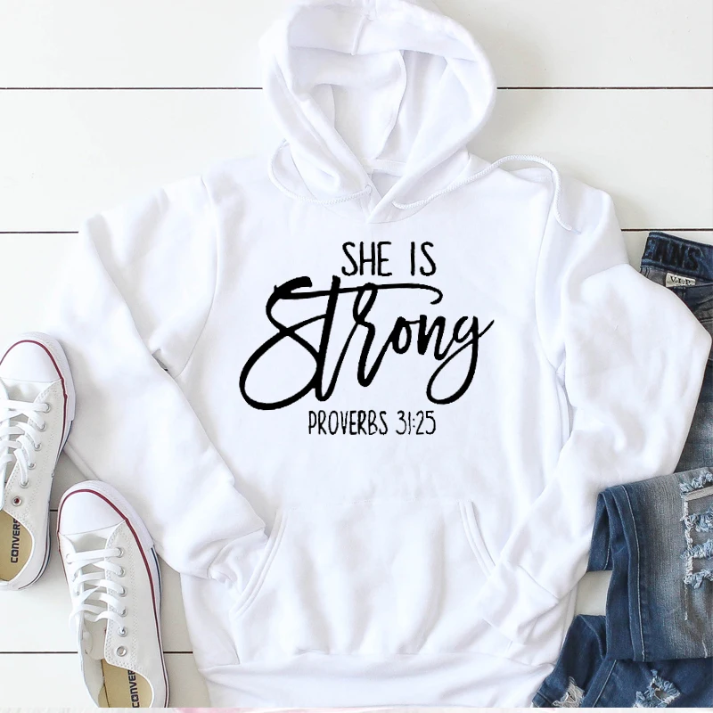 She Is Strong, женские толстовки, пуловер, христианская, библейская, с буквенным принтом, одежда, эстетическая, повседневная, для девочек, мощная, осенняя верхняя одежда, Прямая поставка