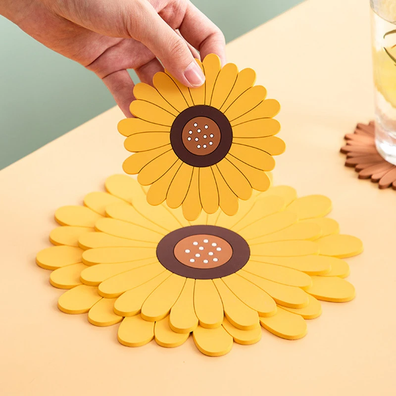 Sunflower Silicone Mat Pad Drink Coaster Non Slip Insulation Pot Holder Placemat For Home Office Desk Table Kitchen Accessories | Дом и сад