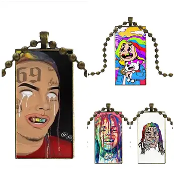 

For Valentine'S Day Gift Glass Pendant Necklace Handmade Half Pendant Rectangle Necklace Hip Hop Rapper Tekashi 69 6ix9ine