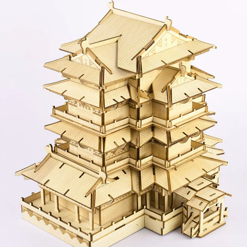 Puzzle 3D Wooden Puzzle Model Kit Ancient Architechture High-Precision Cutting for Kids Adults- Tengwang Pavilion