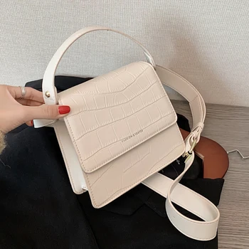 

Lady's Hand Bag Square Stone Pattern PU Leather Crossbody Bags Top Brand Handbags For Women 2020 New Trend Simple Shoulder Bags