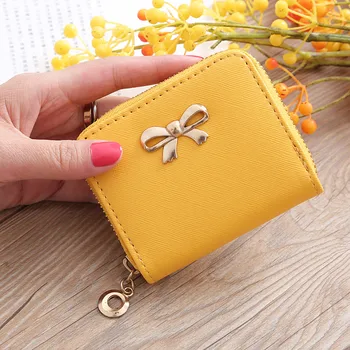 

MOLAVE Wallet Women Fashion Lightweigh Single Pull Solid Color Zipper Bow Small Square Bag Coin Bag leather Wallet 2019DEC31