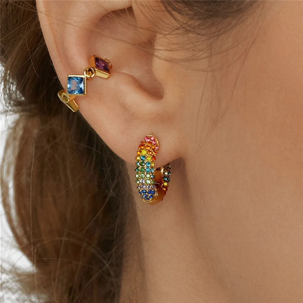

Dvacaman Colorful Crystal Rhinestone Hoop Earrings Small Round Circle Earrings Trendy Gold Color Maxi Earrings Wholesale Jewelry