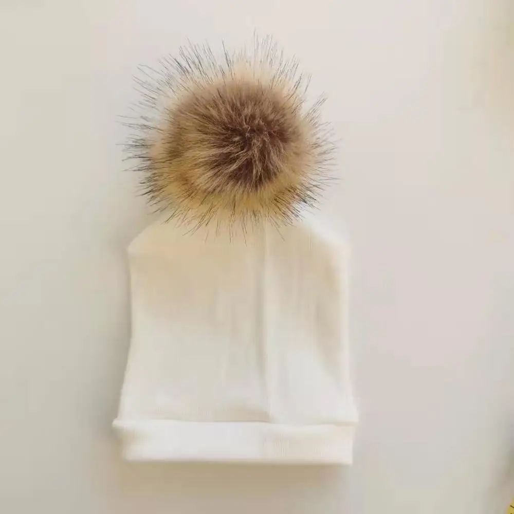 Детская трикотажная шапочка с помпоном из искусственного меха 0 1 месяц|infant cap|newborn