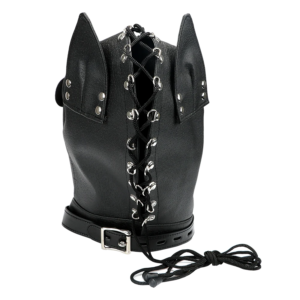 Cappuccio PU maschera per cani maschera per testa sexy completamente chiusa SM Bondage giocattoli sessuali neri per coppia copricapo sessuale attrezzatura Gam per adulti_voghion.com