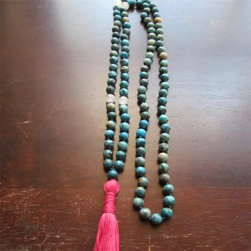 

8mm Turquoise 108 Beads Gemstone Tassels Mala Necklace cuff Chakas Bless Fancy natural Unisex Lucky spirituality yoga