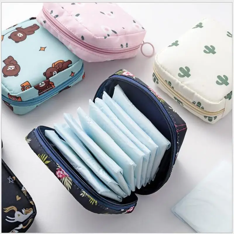 Travel Accessories Bag Sanitary Cotton Pads Storage Bag Women's Girls Portable Small Cosmetic Lipstick Napkin Oganizer Pouch 5