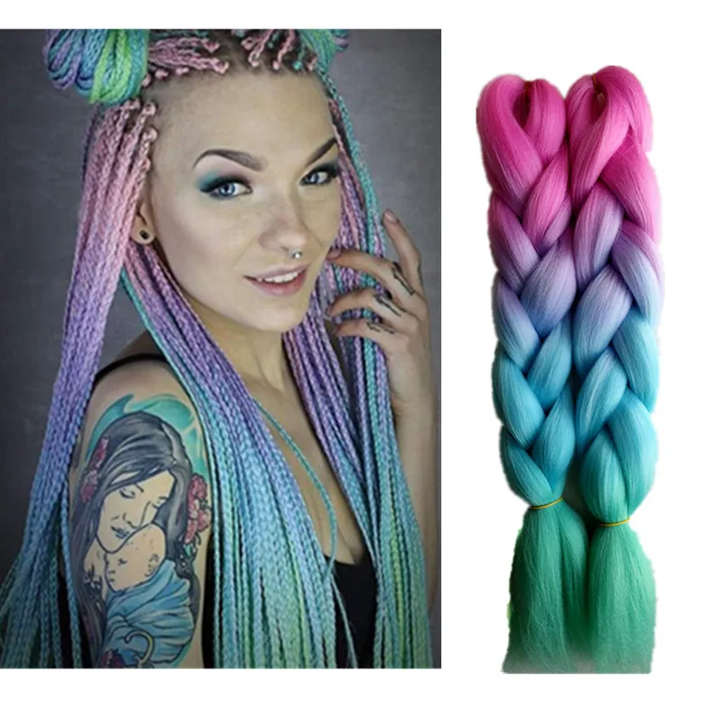 Pervado Hair 16" 100g Yaki Jumbo Braiding Synthetic Crochet Hair Braids Pink Rainbow Ombre Crochet Bob Braids for Kids Women