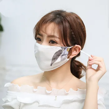 

5PCS Women Thin Sunscreen Flower Print Gauze Adjustable Washable Masks Chiffon Lady Masks Summer Fresh Breathable Masks