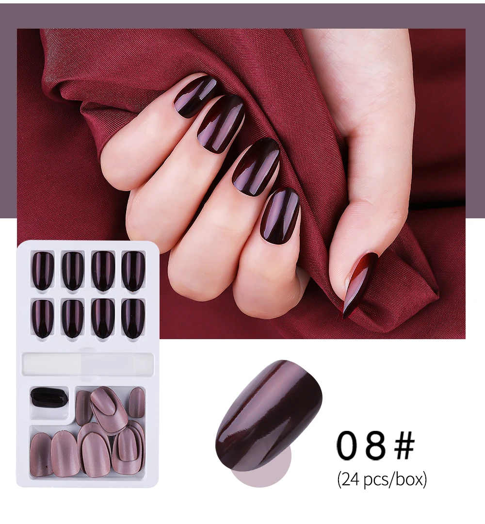 PinPai 24 Pcs/Set Shining False Nail Tips Reusable Full Cover Artificial Fake Tips Nails Press On Nails Art Fake Extension Tips
