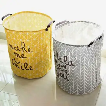 

Laundry Basket Storage Sorter, Collapsible Pop-Up Laundry Hampers, Waterproof Round Cotton Linen (Gray/Yellow, 40 * 50 cm)