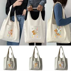 Women's Handbag Canvas Bag Shopper Bag Cotton Cloth Cute Cartoon Letter Bear Series Portable One-shoulder Shopping Bag Tote Bag