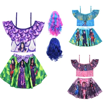 

Descendants Mal Bertha Maleficent Long Live Evil Straight Purple kids Cosplay Wig Children Split Hollow Bikini Sets Bathing Suit
