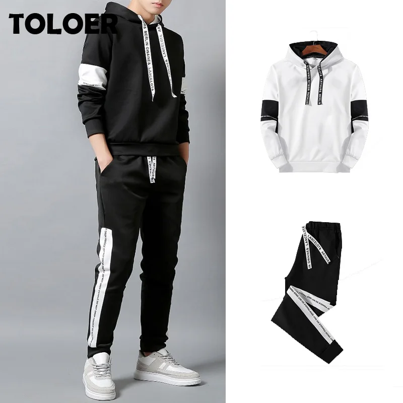Sportswear Suit Men 2021 Casual Tracksuit Mens Sweatshirts Slim Man Set Pant Suits Solid Long Sleeved Male Clothing Hoodie+Pants | Мужская