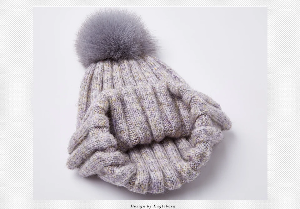 Женская шапка бини, шерсть, женские зимние шапки с помпонами, шапка 15 см, зимние шапки с помпонами из натурального меха для женщин, роскошные шапки бини Skullies