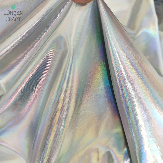 Metallic Laser Shiny Stretch Fabric Silver Iridescent Rainbow Holographic  Crafts