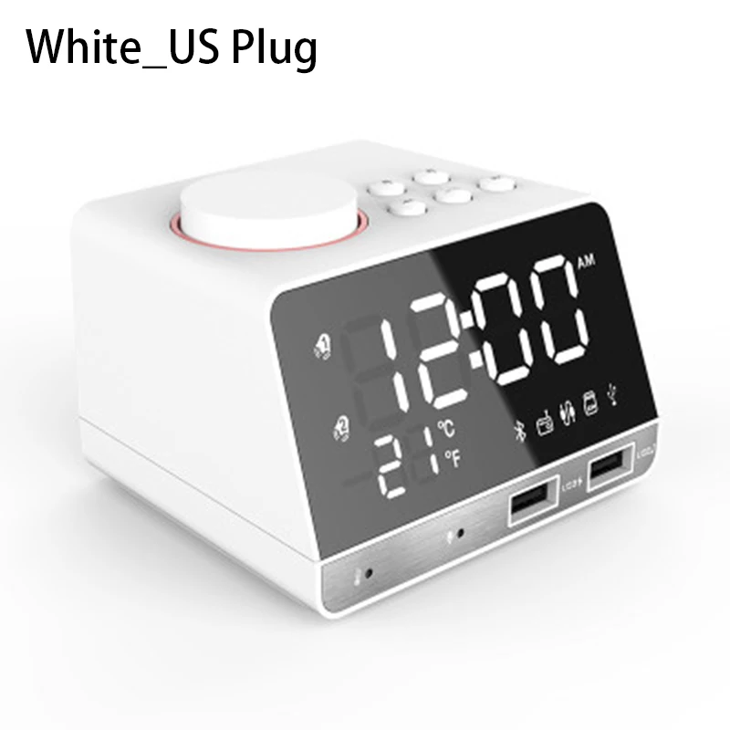 Цифровой будильник с функцией buetooth 4,2 радио динамик температура с 2 портами usb светодиодный дисплей стол Повтор Настольные часы домашний декор - Цвет: White US Plug