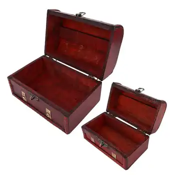 

2pcs Vintage Wooden Jewelry Storage Box Desktop Jewelry Organizer with Lock Key for Necklaces Bracelets Rings Earrings Jewelry