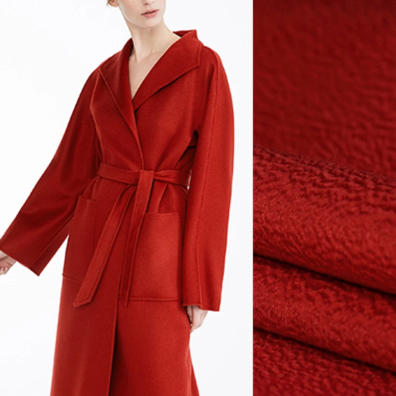 Quality 150CM Wide 820G/M Weight Red Double-faced Water Wave Wool Autumn and Winter Overcoat Outwear Fabric DE1142