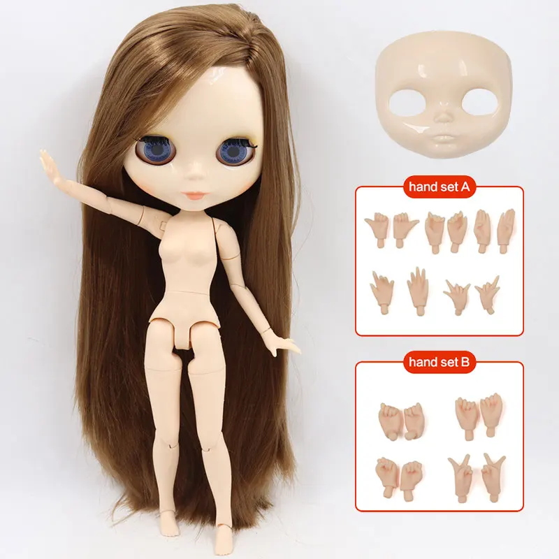 ICY Blyth кукла Обнаженная 1/6 шарнир тело 30 см игрушки BJD белое блестящее лицо с дополнительными руками AB и Лицевая панель DIY модные куклы подарок для девочки - Цвет: doll hand AB shell