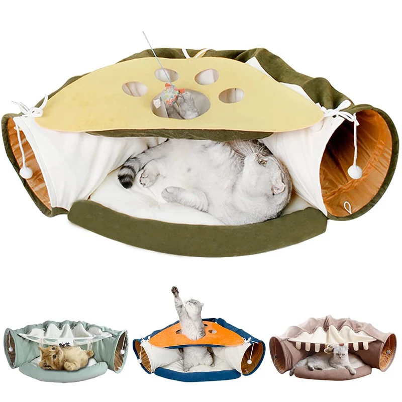 

2-in-1 Collapsible Cat Toys Interactive Tunnels for Indoor Cats Beds and Hideout for Pets Puppy Rabbits Home Soft Tunnel Tubes