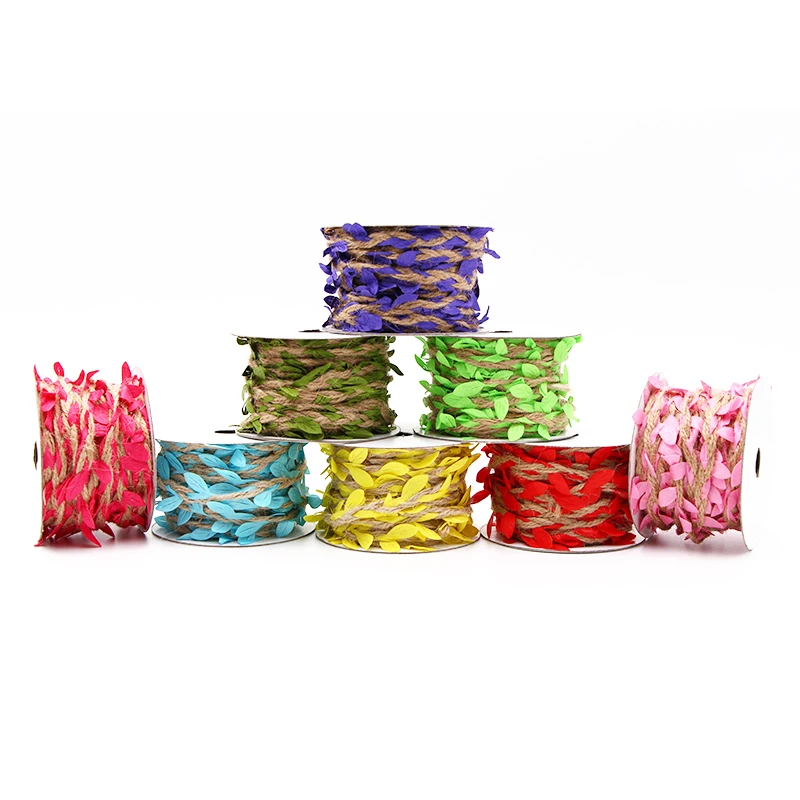 

Colorful Artificial Leaves Weaving Hemp Jute Rope grosgrain christmas Ribbon flowers for DIY Crafts Wedding Supplies Decoration