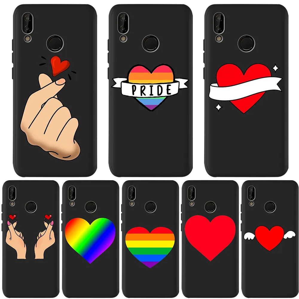 

2020 Love heart girl TPU soft silicone black luxury phone case For Huawei P8 P10 P20 P30 P40 Lite Pro Mate10 20 Lite 20 30 Pro