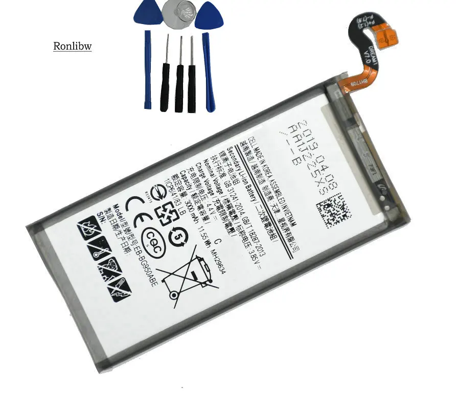 Ronlibw, 5 шт./набор, 3000mA Замена Батарея EB-BG950ABE для Samsung Galaxy S8 SM-G9508 G9508 G9500 G950U SM-G G Project Dream мобильного телефона