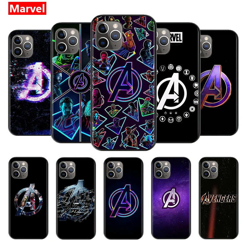 Marvel Avengers A Logo  Case For Apple iPhone 14 13 12 Mini 11 XS Pro Max X XR 8 7 Plus SE 2020 Soft TPU Black Phone Cover case for iphone 13 pro 